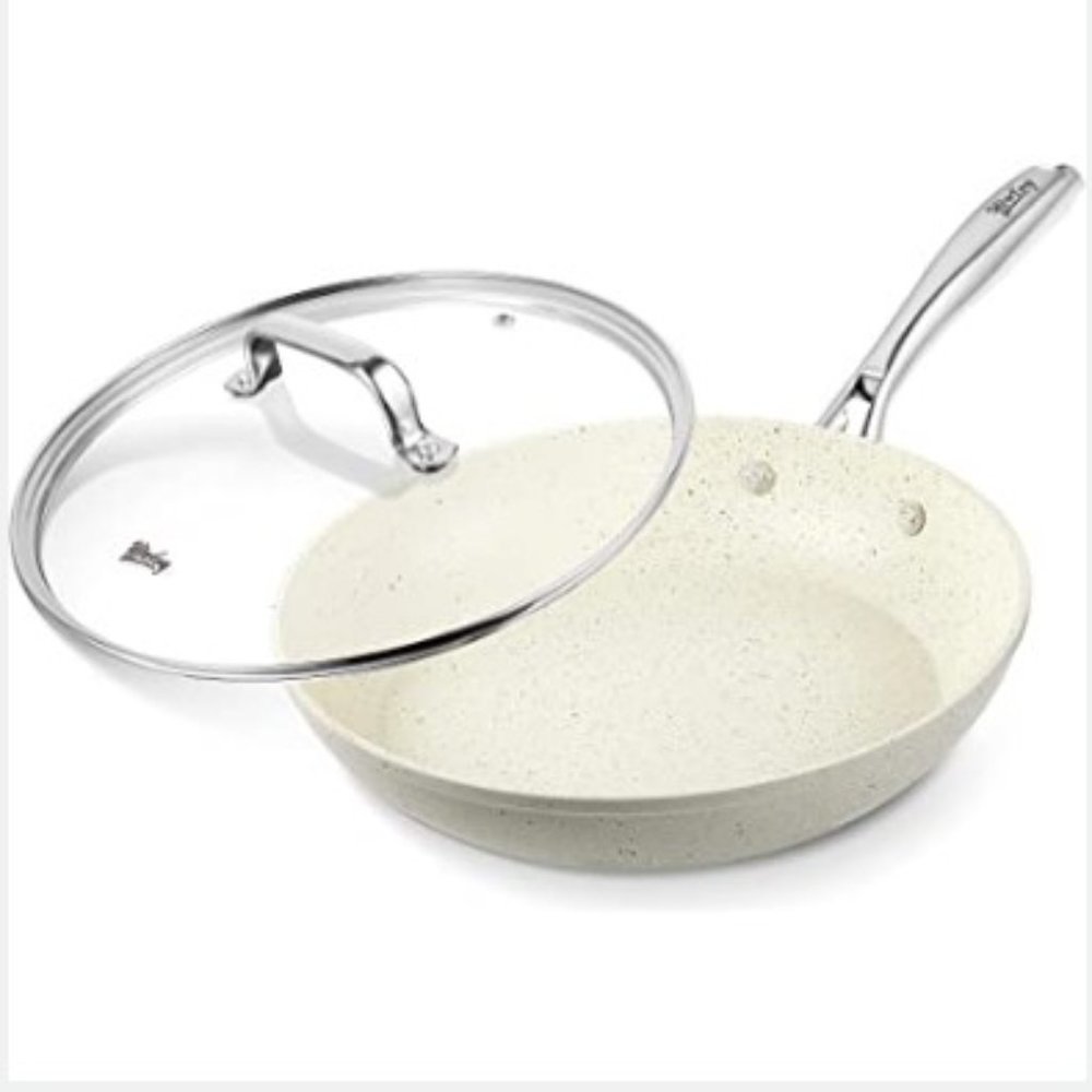 10" - WHITE MARBLE NONSTICK SKILLET/ FRYING PAN with GLASS LID